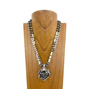 21 inches double silver Navajo pearl and blue roundel turquoise stone beads